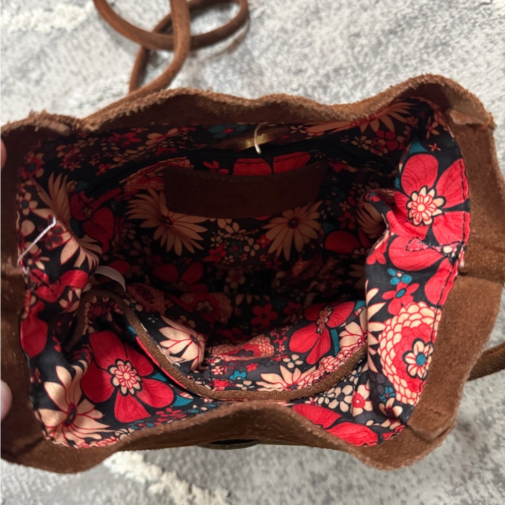 Free People Tan Suede Crossbody Bag with Fringe - Picture 3 of 7